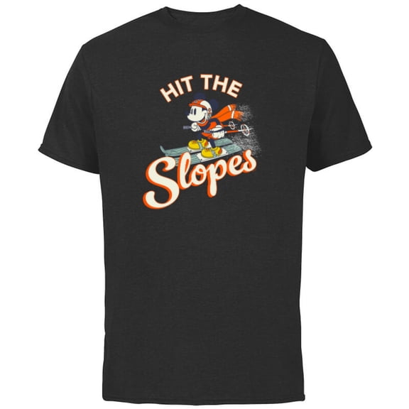 Disney Mickey Mouse Winter Sports Skiing Ski Hit the Slopes - Short Sleeve Cotton T-Shirt for Adults - Customized-Black