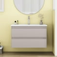 thumbnail image 3 of 32 Inch Wall Mounted Bathroom Vanity with Sink, Floating Bathroom Vanity with 2 Large Drawers and Soft-Close System, Modern  Wood Frame Storage Cabinet for Home, Gray, 3 of 6