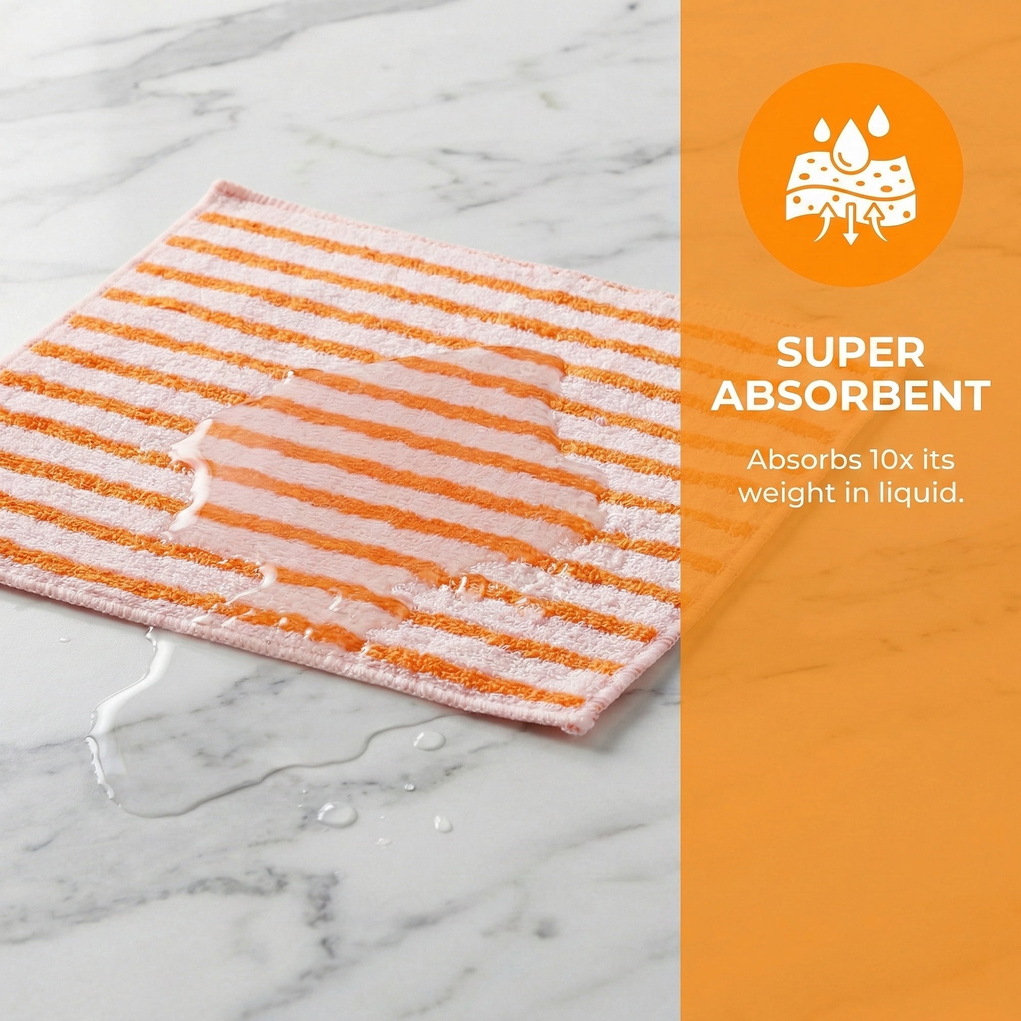 Unique Bargains 6 Pack Wood Fiber Striped Reusable Towels Orange 9" x 7"/11" x 12"