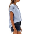 thumbnail image 2 of AKOEE Striped Button Up Shirts Women V Neck Plus Size Beach Summer Casual Short Sleeve Blouses Loose Fit, Blue 4XL, 2 of 7