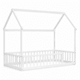 thumbnail image 6 of Miniyam Twin Size House Floor Bed for Kids, Wood Low Profile Bed Frame with Guardrails, White, 6 of 7