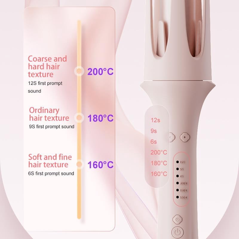 CNV Auto-Rotating Curling Iron with 3 Barrels & Straightener Comb, Anti-Scald, 3 Temp Settings, Travel-Friendly Pink