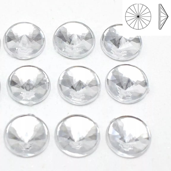 U8MO 200 Clear Acrylic Round Rivoli Flatback Rhinestone Gems 12mm Pyramid Cone Shaped