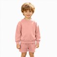 thumbnail image 6 of Kids Boys Girls 2 Piece Fleece Outfit Set 12 18 24 Months 2T 3T 4T 5T 6T Solid Color Long Sleeve Crewneck Sweatshirt & Elastic Waist Shorts Warm Lined Casual Tracksuit Pink Size 5-6 Years, 6 of 8