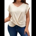 thumbnail image 1 of Blusas de Verano para Mujer, Camisetas con Mangas , Nudo Delantero, Cuello en V, Blusas Drapeadas, Camisetas Casuales Holgadas Albaricoque XL, 1 of 9