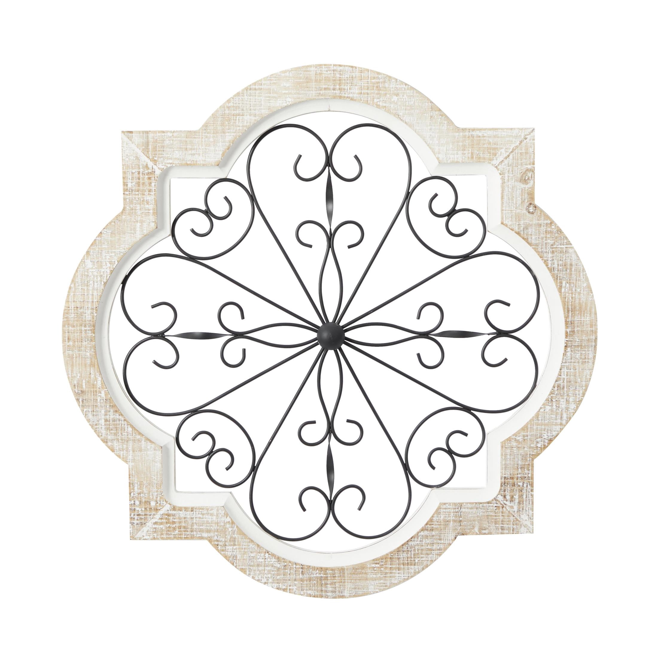DecMode White Wooden Scroll Wall Decor with Metal Scroll Work