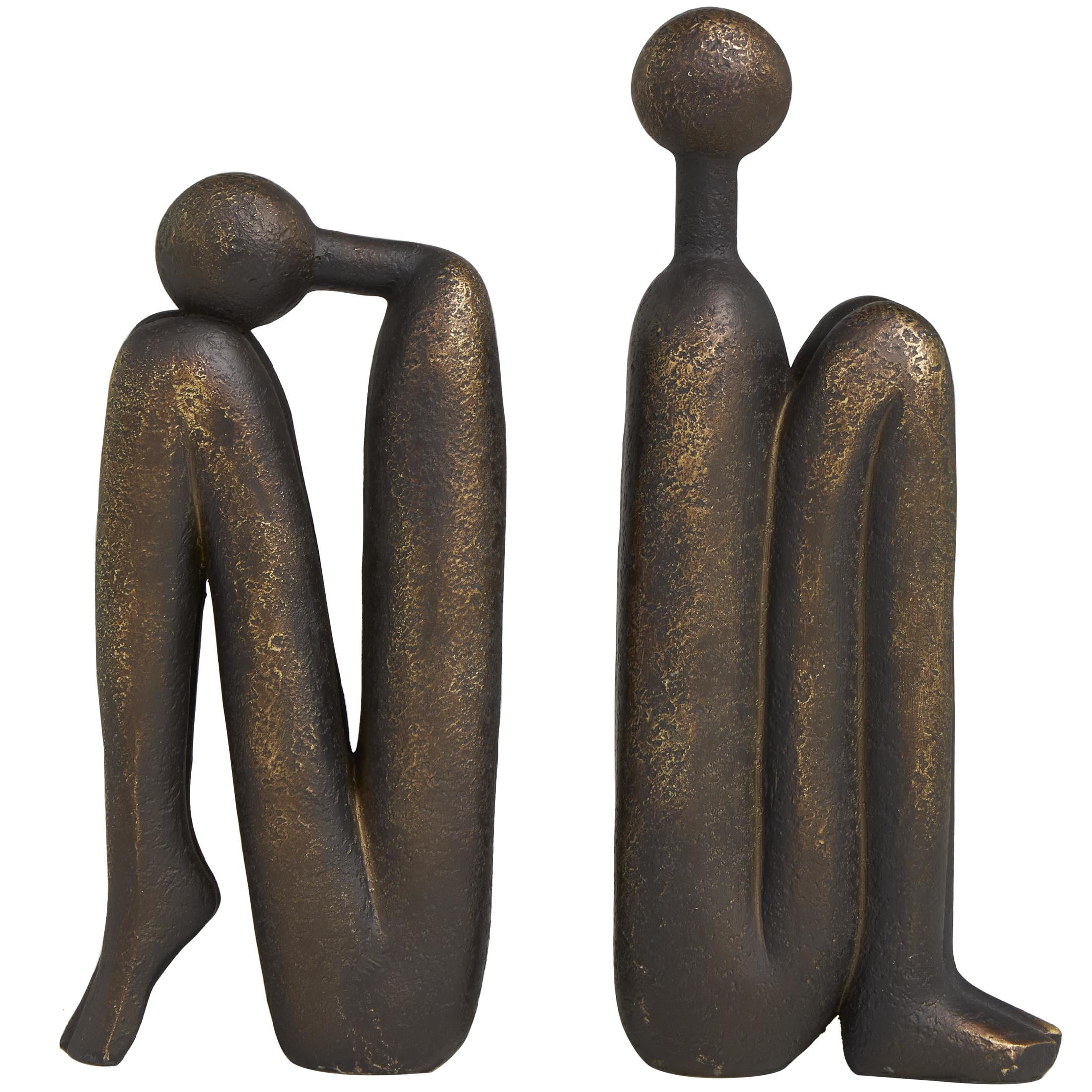DecMode 4" People Bronze Polystone Bookends (Set of 2)