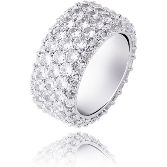 14K Gold Three-Row Densely Set Mossanite Ring, Hip-Hop Style Couple Rings, Celebrate Your Bond with Sparkling Style