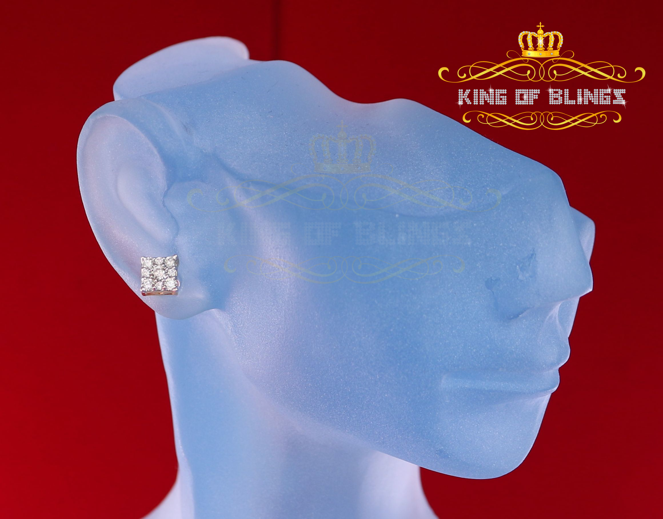 King of Bling's 10K Real Yellow Gold with 0.50CT Real Diamond Men's/Women's Stud Square Earrings