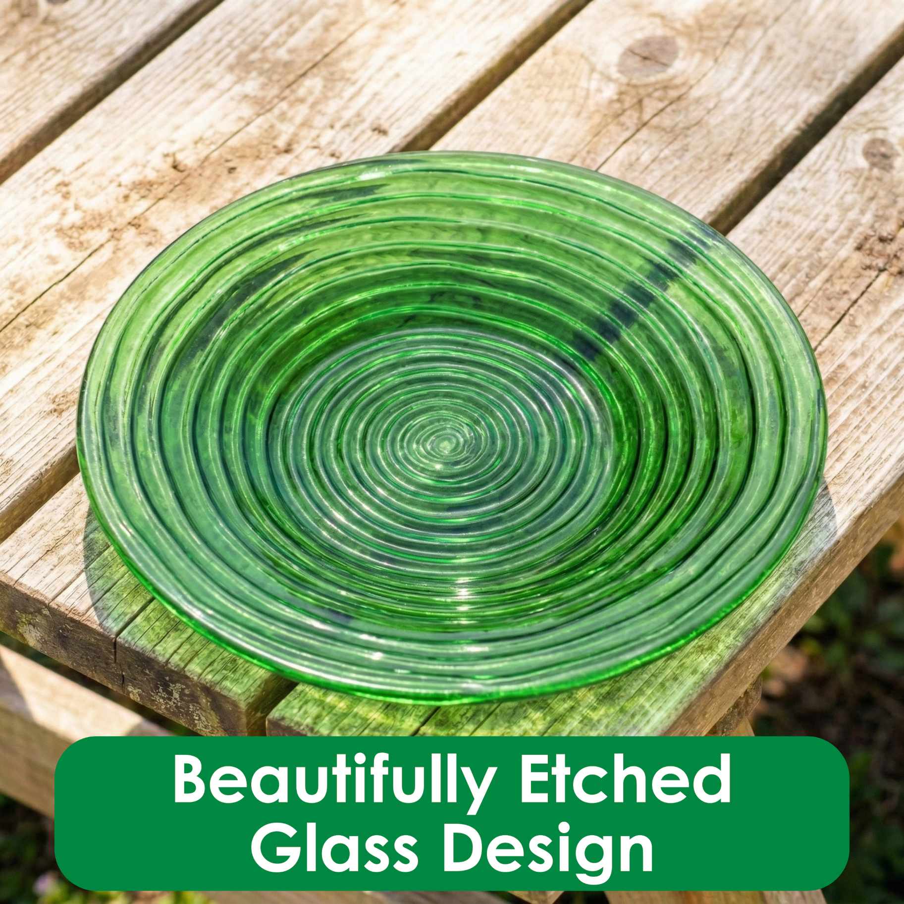 Songbird Essentials Glass Embossed Bird Bath, Hanging Birdbath Hunter Green, 13in Round