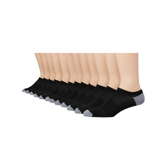 Hanes Mens FreshIQ X-Temp Super Low No Show Socks 12-Pack, 6-12, Black