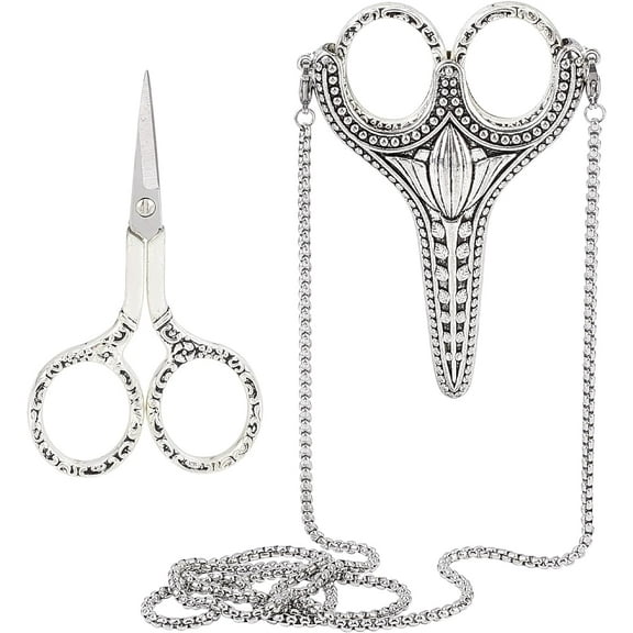 Stainless Steel 3cr13 Stainless Steel Scissors with Cover and Chain Antique Silver 46.6cm Scissors: 91x51x5mm