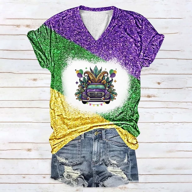Fiudx Camisetas para Mujer Blusa de Manga Corta con Estampado de Carnaval para Mujer, Tops Informales con Cuello Redondo