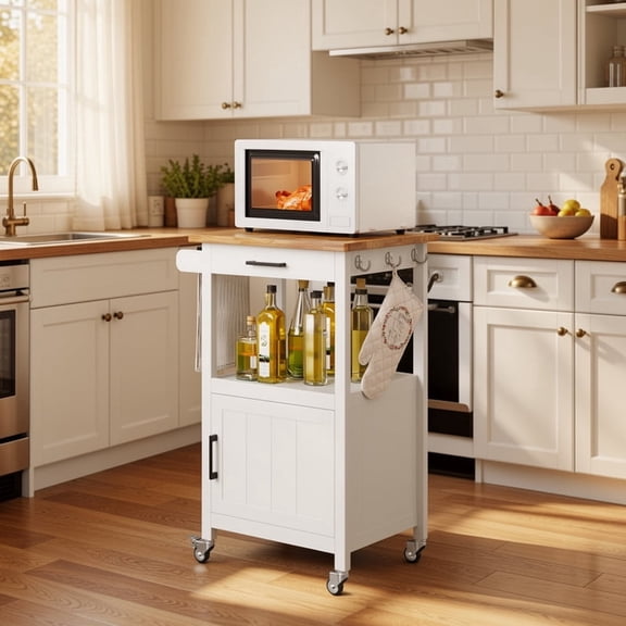 Kitchen Cart, Aiho Kitchen Island on Wheels with Single Door Cabinet for Dinning Room and Kitchen- White