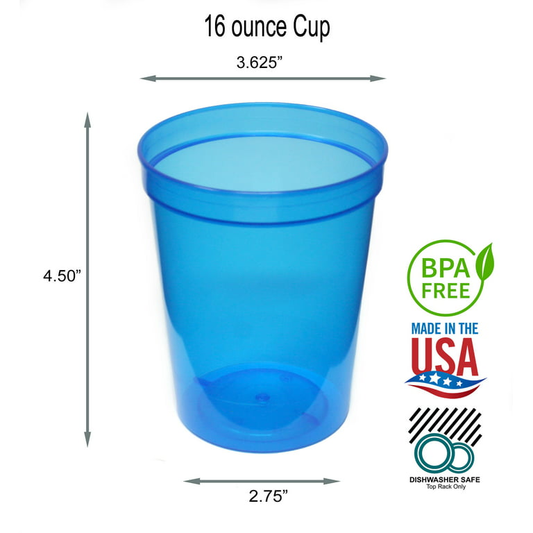 Rolling Sands 16 Oz Reusable Plastic Stadium Cups, Bulk 50 Pk, USA Made,  BPA-Free Dishwasher Safe Plastic Tumblers, Black
