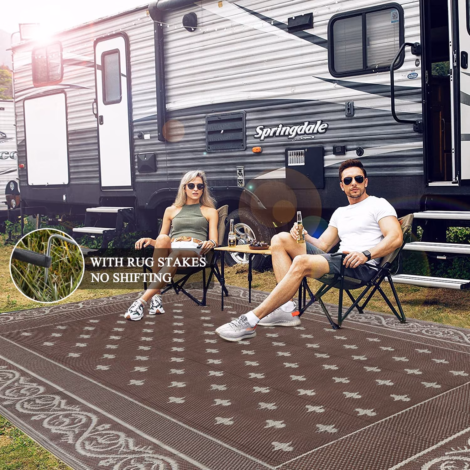 thumbnail image 6 of Findosom 9'x12' Brown Large Outdoor Rug Outdoor Mat RV Outdoor Rug Reversible Plastic Straw Area Rug Mat Camping Rugs Waterproof Floor Mat and Rug for RV,Patio,Backyard,Deck,Picnic,Beach,Trailer, 6 of 7