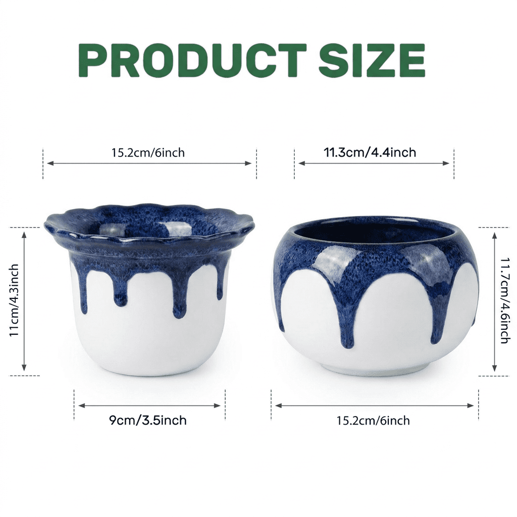 BUYMAX 6 inch Self-Watering Planter, African Violet Pot for Indoor Plants, Ocean Blue Reactive Glaze, Stoneware Ceramic Flower Pot for Home & Office Decor