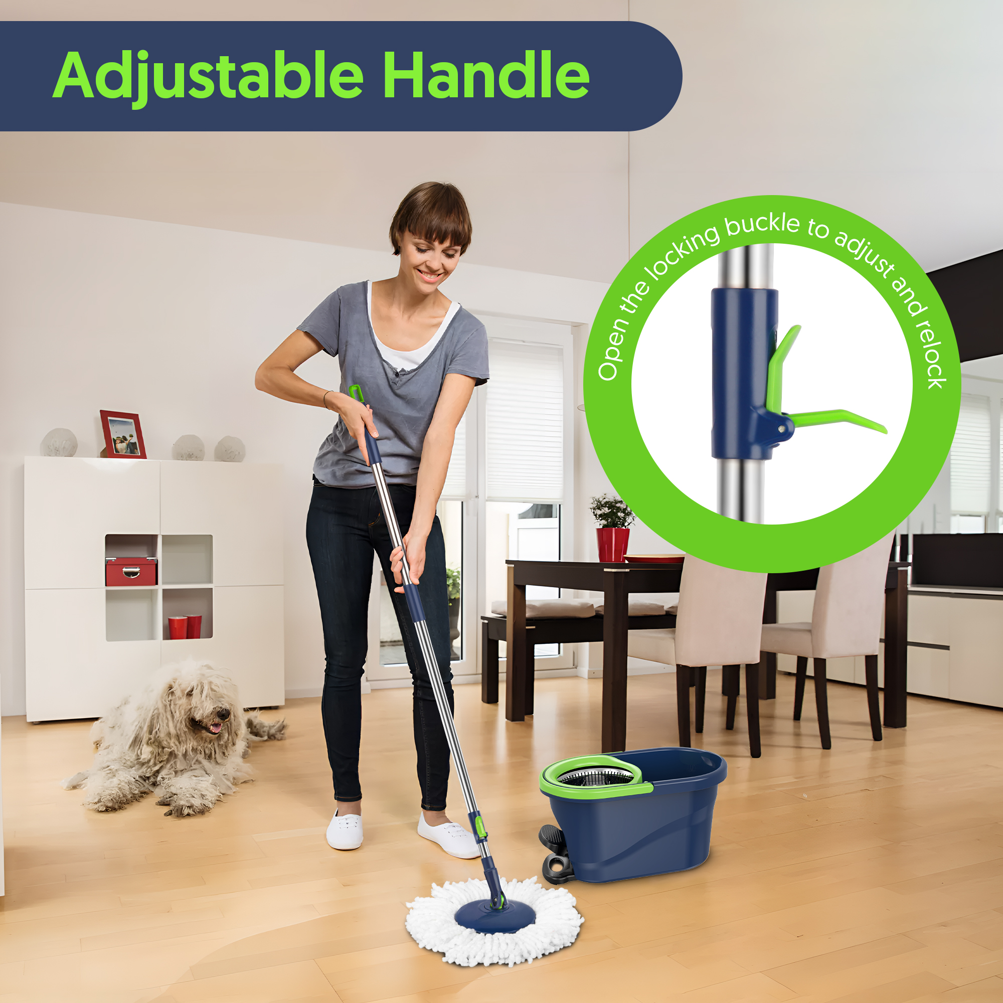 Sugarday Spin Mop and Bucket System With Wringer, Green photo 2