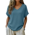 thumbnail image 7 of cocolona Summer Linen Tops for Women V Neck Short Sleeve Shirts Basic Casual Daily Blouses Tee, 7 of 7
