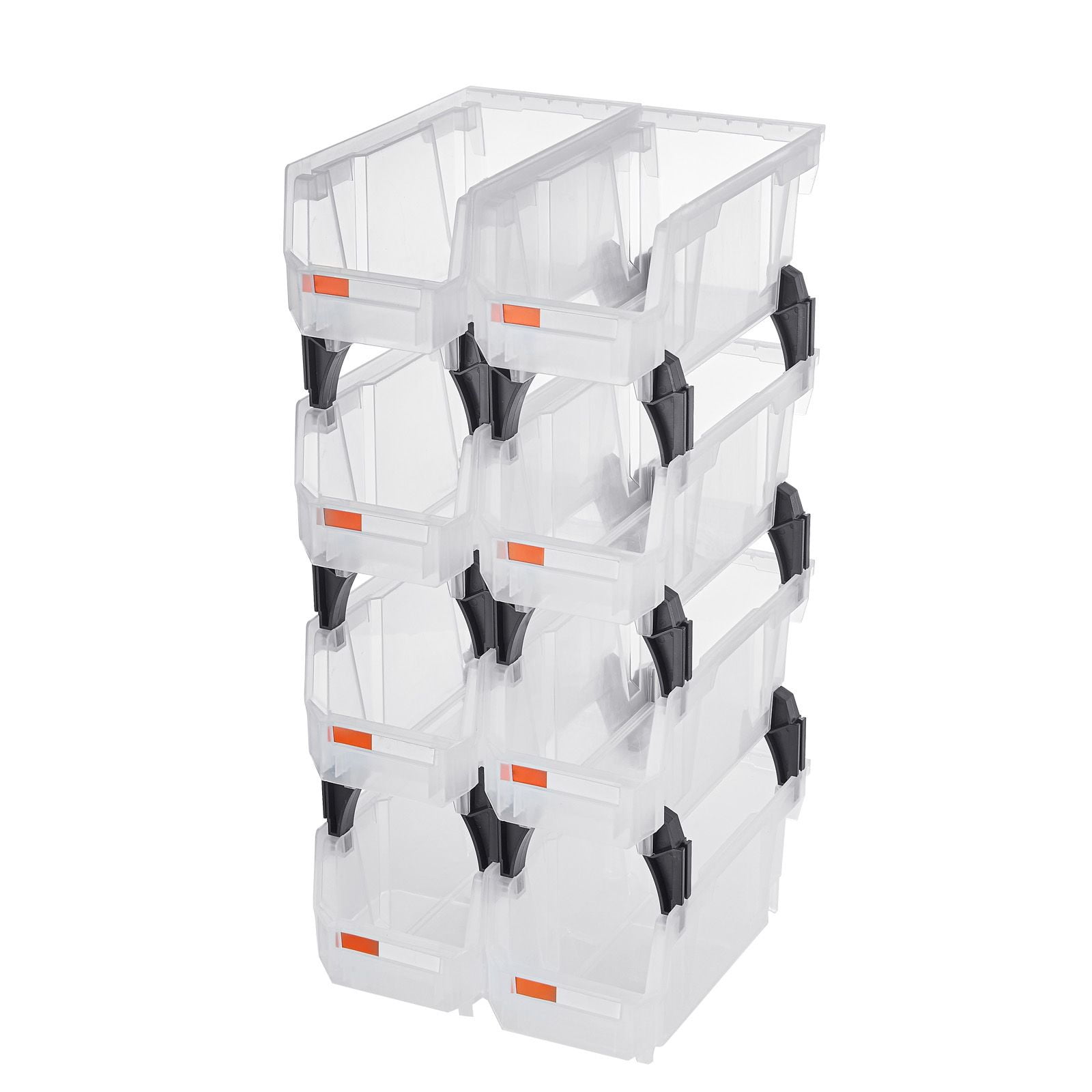 8-Pack Plastic Stackable Storage Bins 10.9"x5.5"x5.1", PP Material, Front-Open Design, Label Stickers, for Closet Garage Office Organization