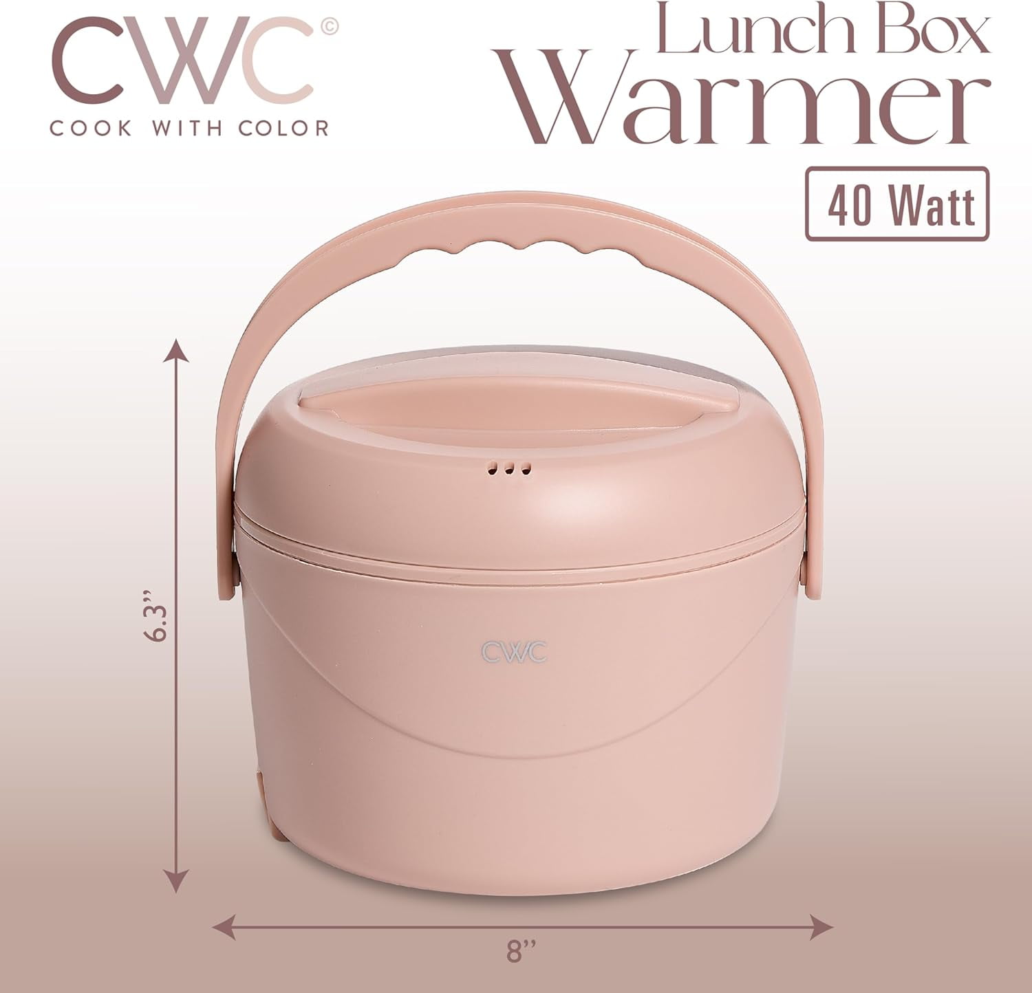 Cook With Color Heated Lunch Box Electric Food Warmer, Round 1.1L Portable Bento Box for Adults, Blush