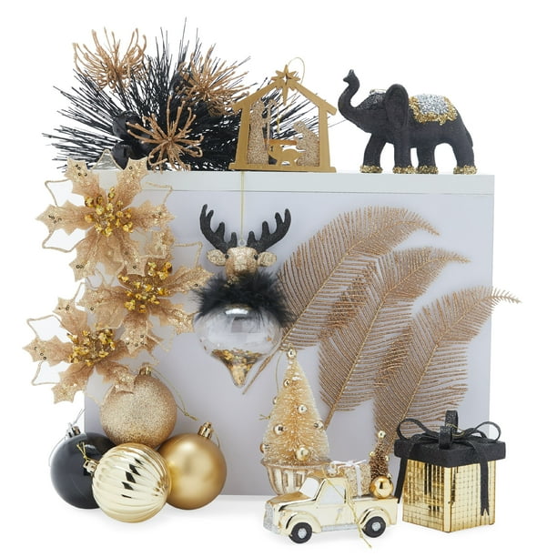 Belham Living Posh Christmas Ornaments Set Of 30 Black And Gold Shatterproof Walmart Com