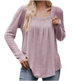 thumbnail image 2 of ClodeEU Womens Square Neck Pleated Tunic Blouse, Fall Long Sleeve T Shirts,Soft Casual Loose Fit Tee Tops Pink,Womens Plus XL, 2 of 7