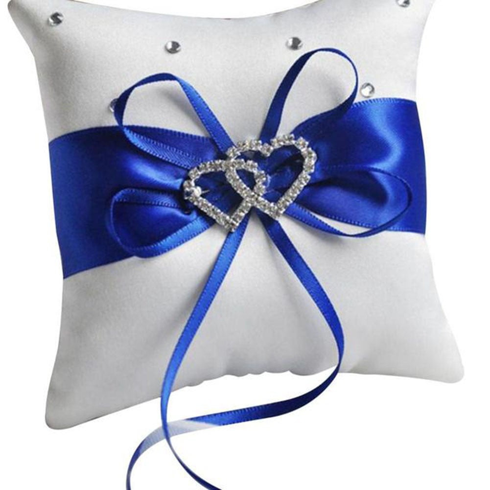 Wedding Pillow Cushion Double Heart Bridal Satin Crystal Ring Bearer Party Decor 