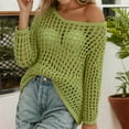 thumbnail image 2 of Women's Lightweight Hollow Out Knit Beach Cover Up Long Sleeve Casual Loose Fit Summer T-Shirt For Outing Oversized T-shirts Short Sleeve Crewneck Casual Tops, 2 of 6