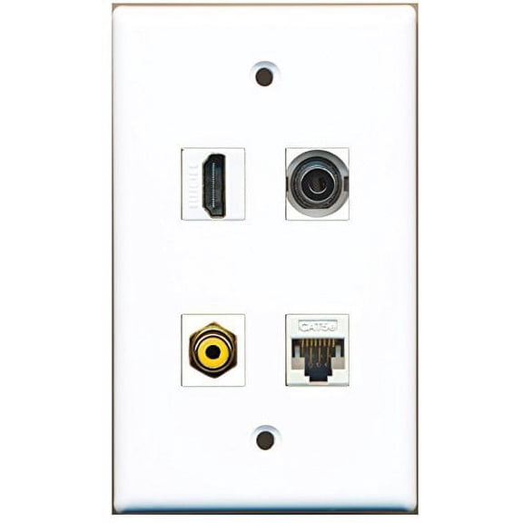 RiteAV - 1 Port HDMI 1 Port RCA Yellow 1 Port 3.5mm 1 Port Cat5e Ethernet White Wall Plate