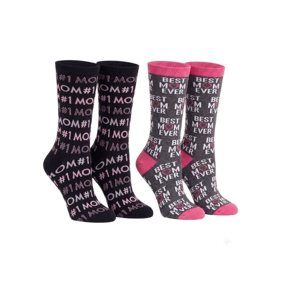Best Mom Ever & #1 Mom Women's Novelty Crew Socks, 2-Pair Mother's Day Gift Set