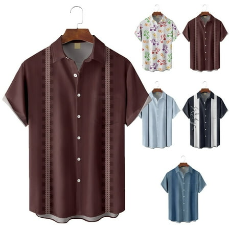 

Men s Aloha Button Down Tee Shirts Tropical Basic Bowling Shirts Regular & Big Man Sizes