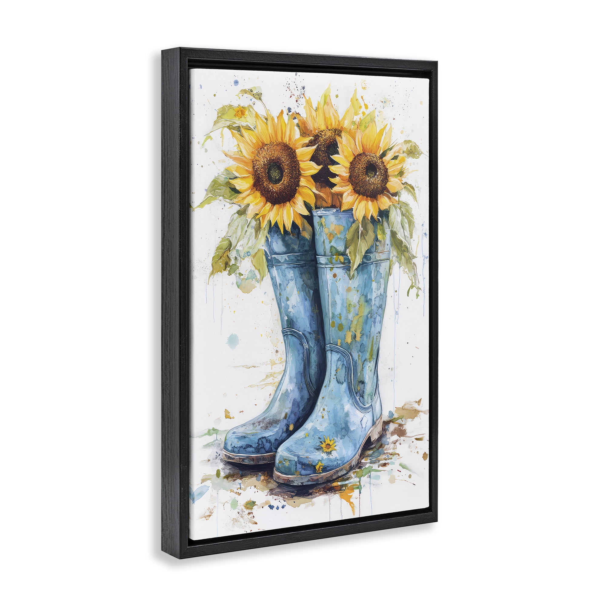 Stupell Industries Blue Rain Boots & Sunflowers Black Framed Floater Canvas Wall Art, design by Tina LeCour