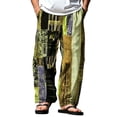 thumbnail image 2 of SGFCWSX Mens Harem Pants Patchwork Elastic Waist Drawstring Pockets Loose Boho Hippie Beach Casual Pants Yellow Size 5XL, 2 of 9