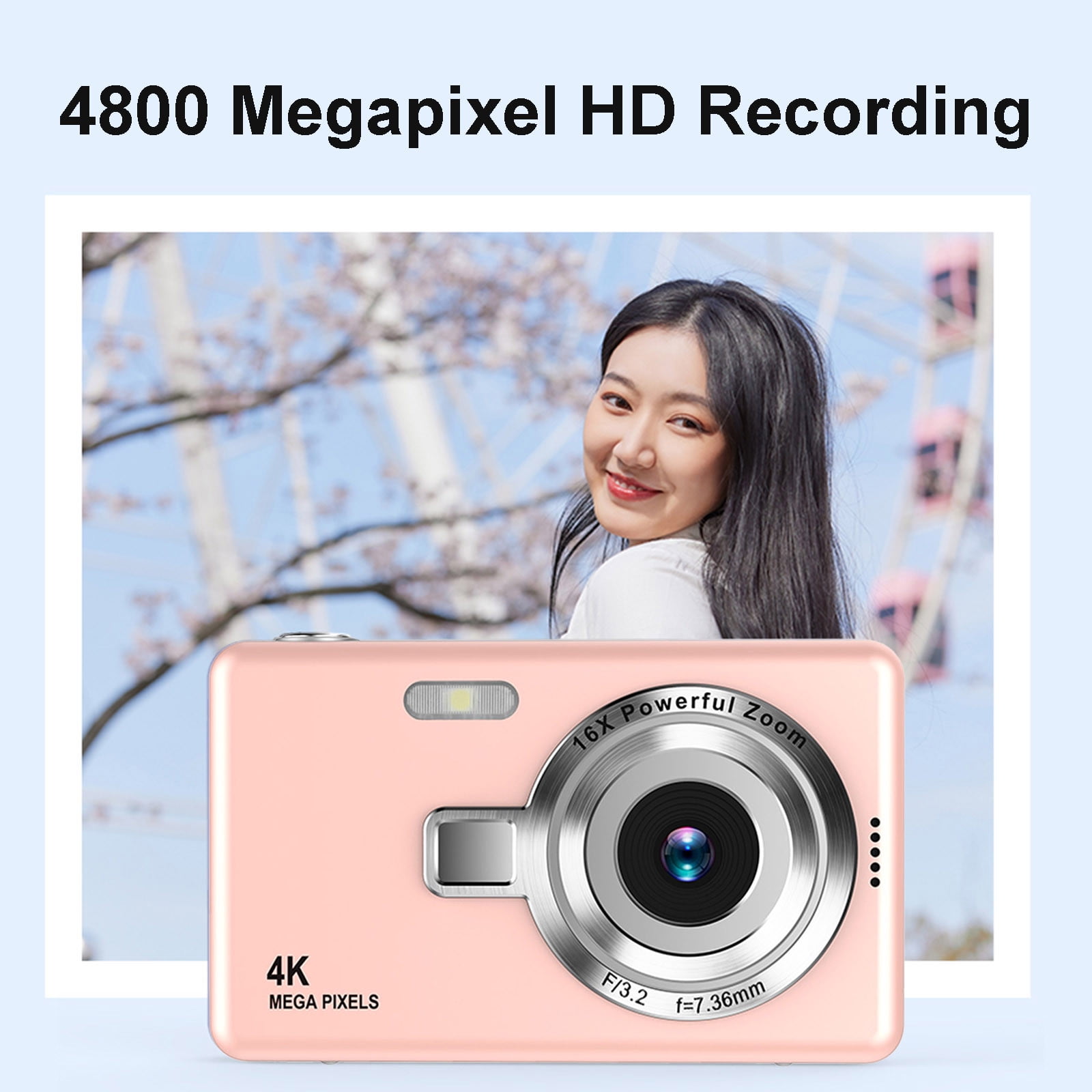 Digital Camera 1080p HD, Up To 48MP Interpolation, Electronic Stabilization, 16x Digital Zoom, 2.4‑Inch LCD, Night Flash, Face Detect, MicroSD Up To 64GB, Rechargeable, Compact Student Portable