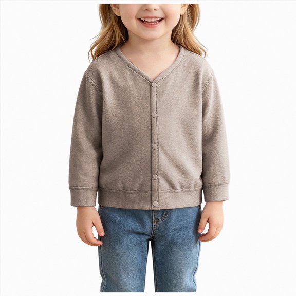 Gubotare Cardigan for Toddler Girl Girls Cardigan Sweaters Ruffle Sweater V Neck Button Front Outerwear 1T 2T (Coffee,1-2 Years)