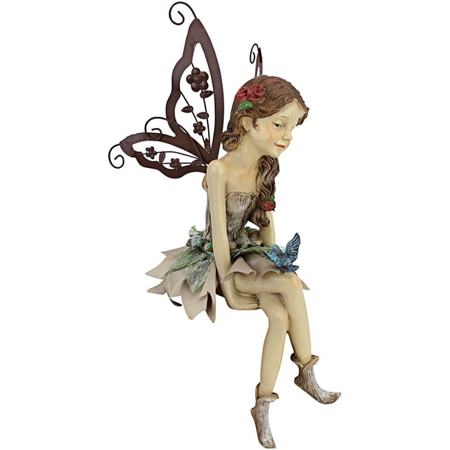 Estatua Fannie the Garden Hada Sentada, 21 cm, Poliresina, Paleta de Colores