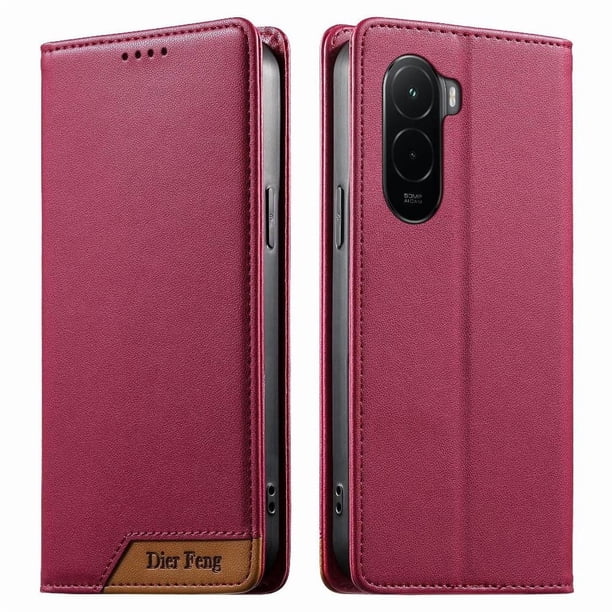 Funda Tipo Cartera de Cuero Sintético para XIAOMI POCO M7 Bloqueo RFID, con Ranuras para Tarjetas y Bolsillo para Efectivo, Cierre Magnético Fuerte Rojo