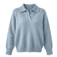 thumbnail image 5 of BODOAO Women's Polo Sweater Long Sleeve Pullover Collared Button Neck Knit Sweater Top with Drop Shoulders 3 Button Placket and Oversized Relaxed Fit Long Sweater Top Sky Blue XL, 5 of 5