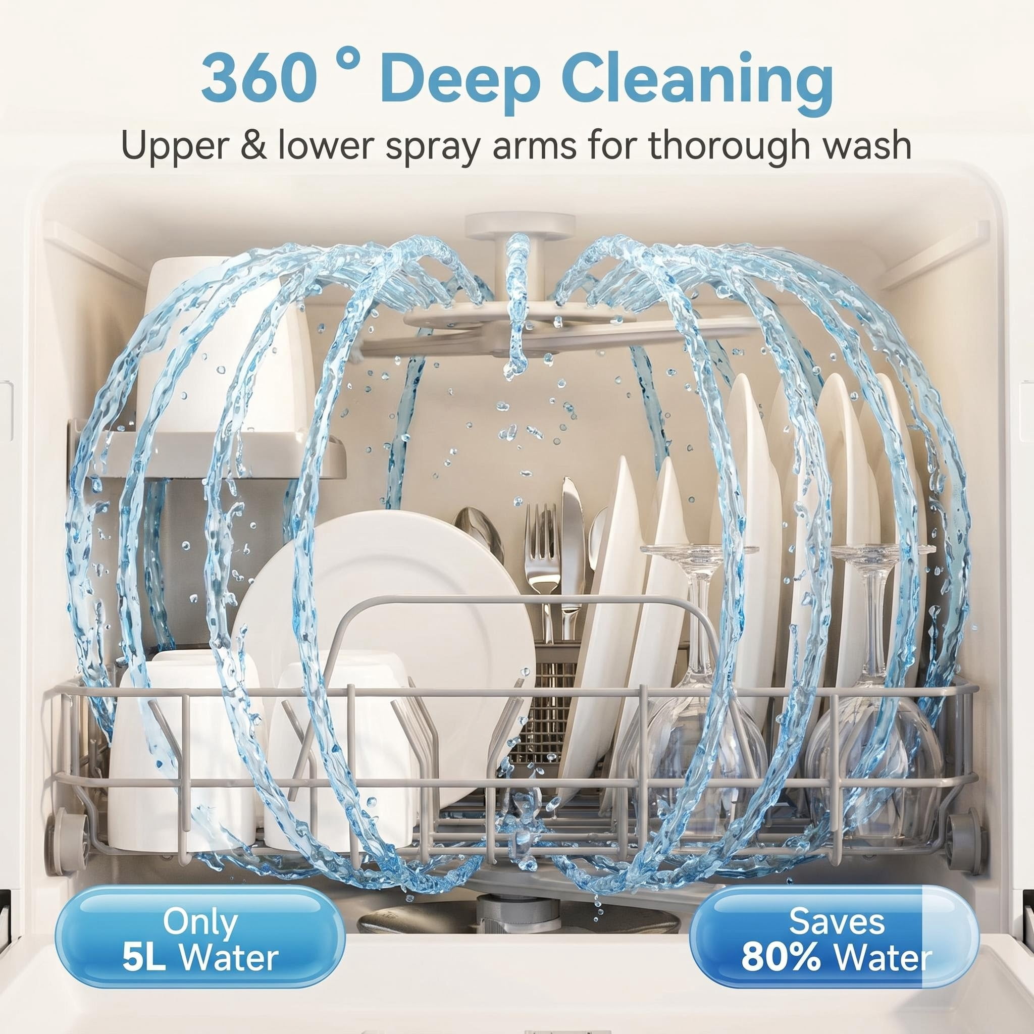 FUNGQI Portable Countertop Dishwasher, 5 Wash Programs with Baby Care & Fruit Modes, 29-Min Quick Wash, Low Noise Mini Dishwasher with Drying & Storage, Water Saving Design for Apartment, RV, Camping