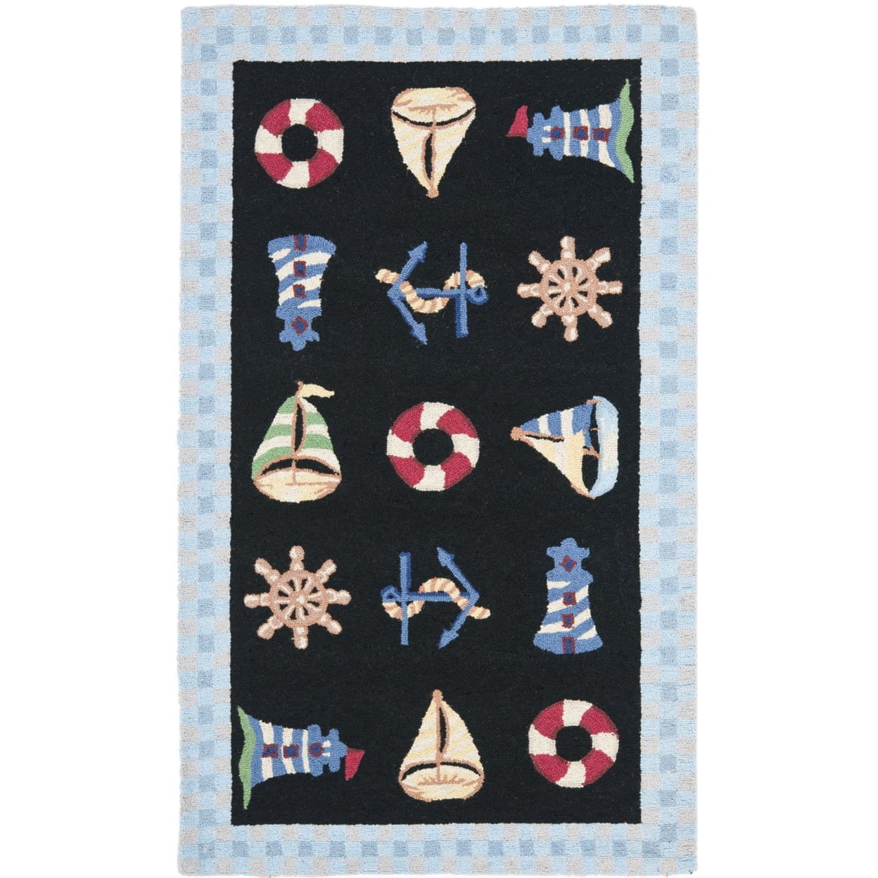 SAFAVIEH Chelsea Agatha Sea Lovers Wool Area Rug, Black, 7'9" x 9'9"