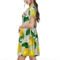 thumbnail image 2 of Gukieu Lemon Seamless Pattern Oil Painting Effect Print Women's Short Sleeve Dress, Elastic Waistband A-line with Pockets Summer Dress, Suitable for Daily Leisure, Work, Vacation, 2 of 6