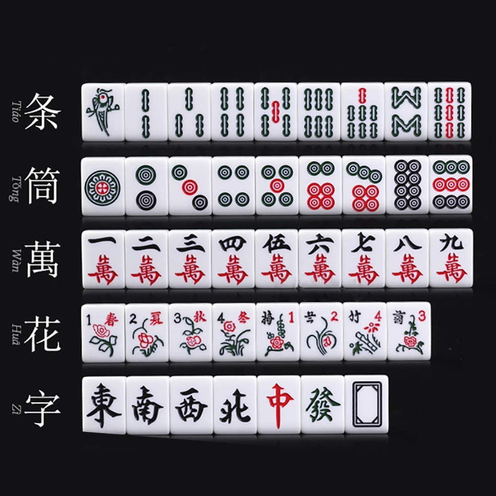 XXZY Chinese Mahjong Portable Travel Mahjong Set Melamine Mah-Jong with  Aluminum Box Table Majiang Chess Set Game（144 Tiles） (Color : Green, Size 