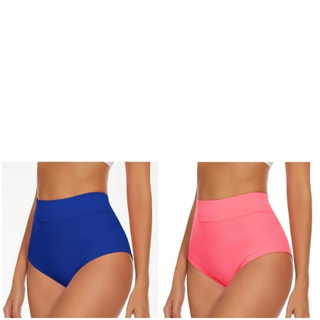 Wijhcboe 2 Pack Women High Waist Yoga Booty Shorts V Back Bikini Bottoms Swim Briefs Beach Shorts Ruched Bottom High Cut Swim Bottom Full Coverage Swimsuit Bottom Sports Yoga Shorts Water Pants for
