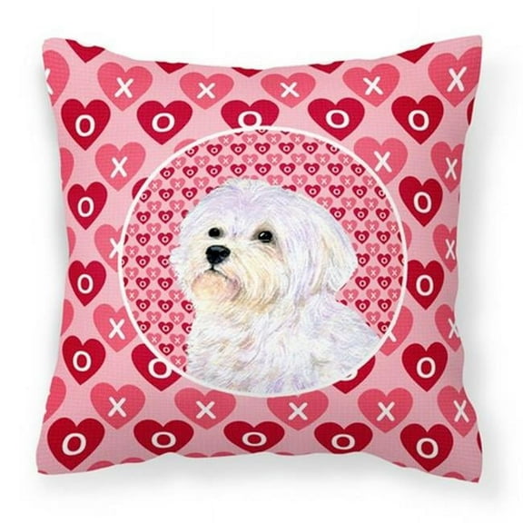 Maltese Hearts Love & Valentines Day Portrait Fabric Decorative Pillow, 14 x 3 x 14 in.