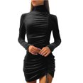 thumbnail image 1 of VISgogo - Vestido corto plisado con cordón de color sólido para mujer, informal, de manga larga VISgogo  moda, 1 of 6