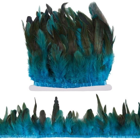 5m Rooster Hackle Feather Fringe Trim 13cm~18cm Wide Natural Feather Trimming Fringe Decoration Feather Trim Ribbon for DIY Shawl Skirt Carnival Costume Decor Dark Slate Blue Black