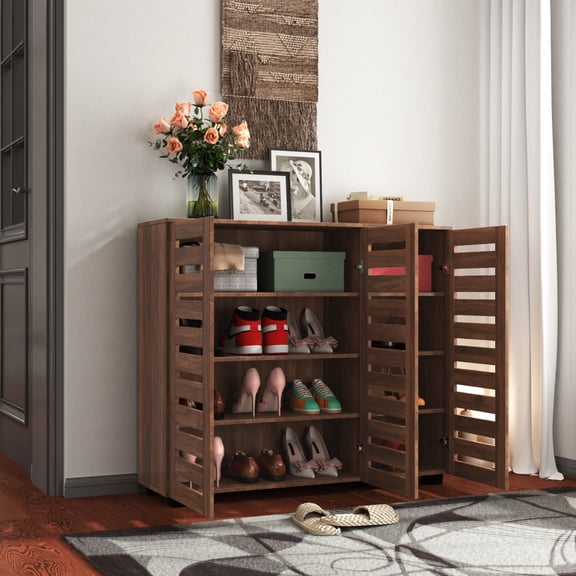 5-Tier Wooden Shoe Cabinet with Adjustable Shelves & Louvered Doors - Entryway Storage Organizer