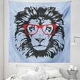 thumbnail image 1 of Animal Tapestry, Grunge Lion Portrait with Hipster Glasses Nerd Humor Comic King Illustration, Fabric Wall Hanging Decor for Bedroom Living Room Dorm, 5 Sizes, Blue Black Red, by Ambesonne, 1 of 1