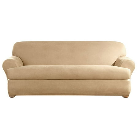 Sure Fit Stretch Leather Separate Seat T-Cushion Sofa Slipcover, Camel